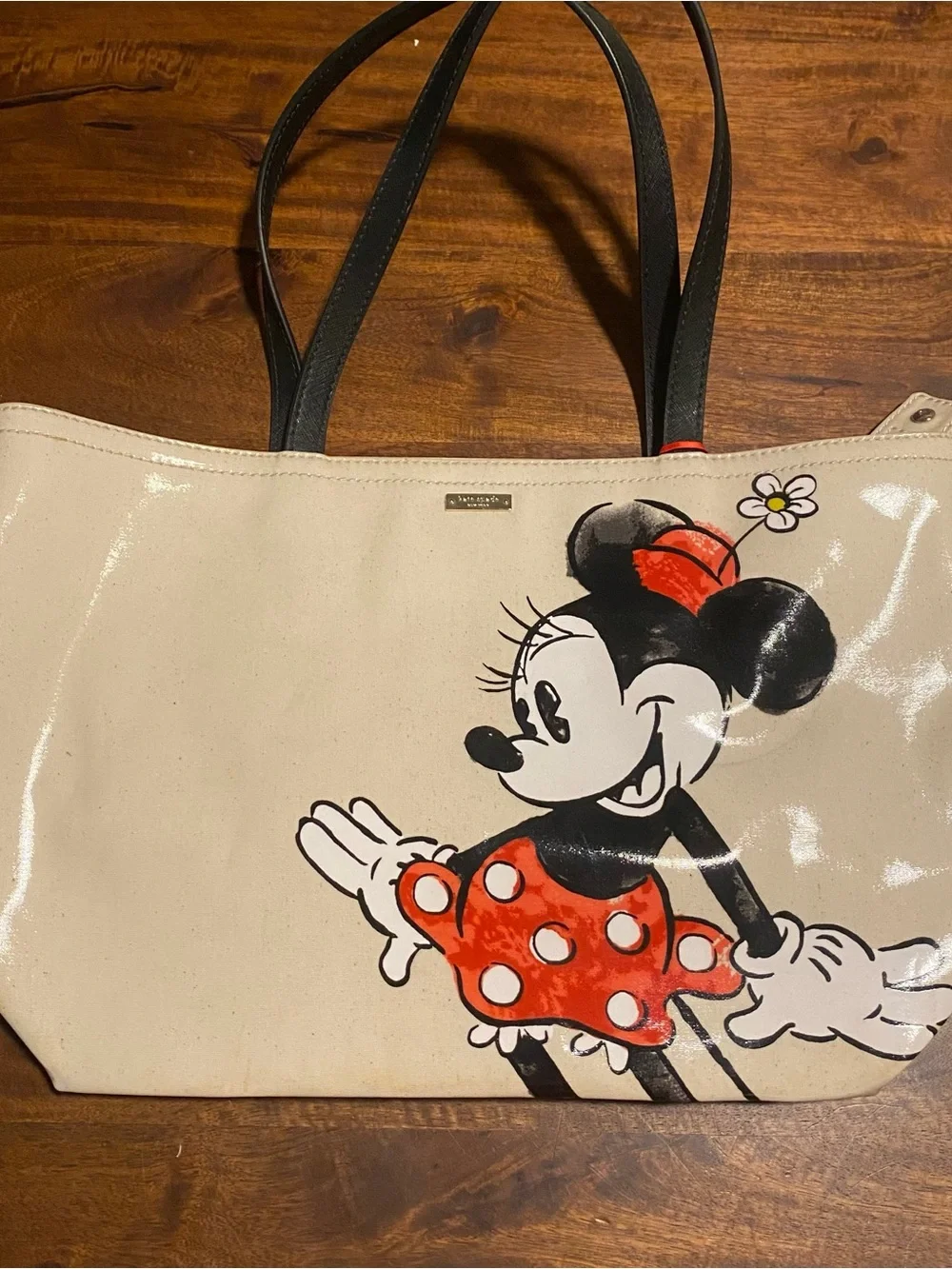 Kate Spade x Disney Minnie Mouse Cream Tote Bag with Red Accents